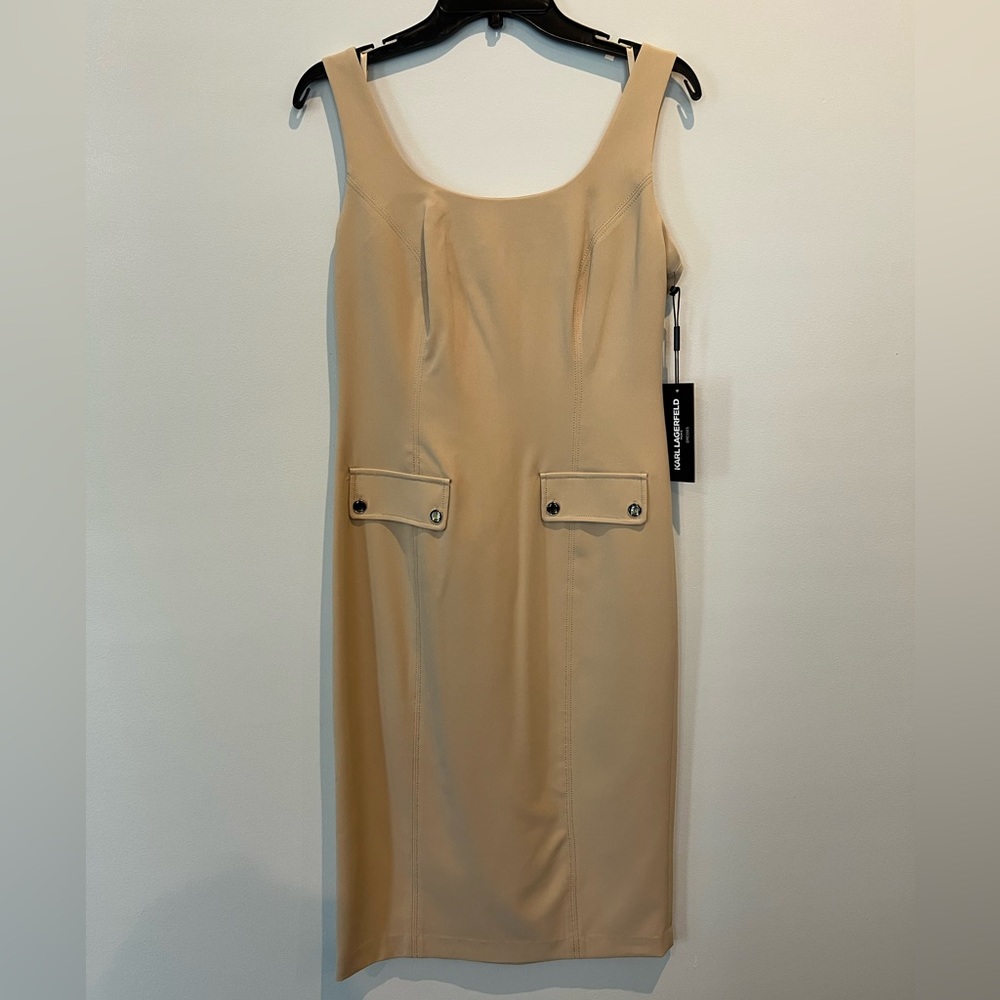 Karl Lagerfeld sleeveless beige dress with pockets size 4 new